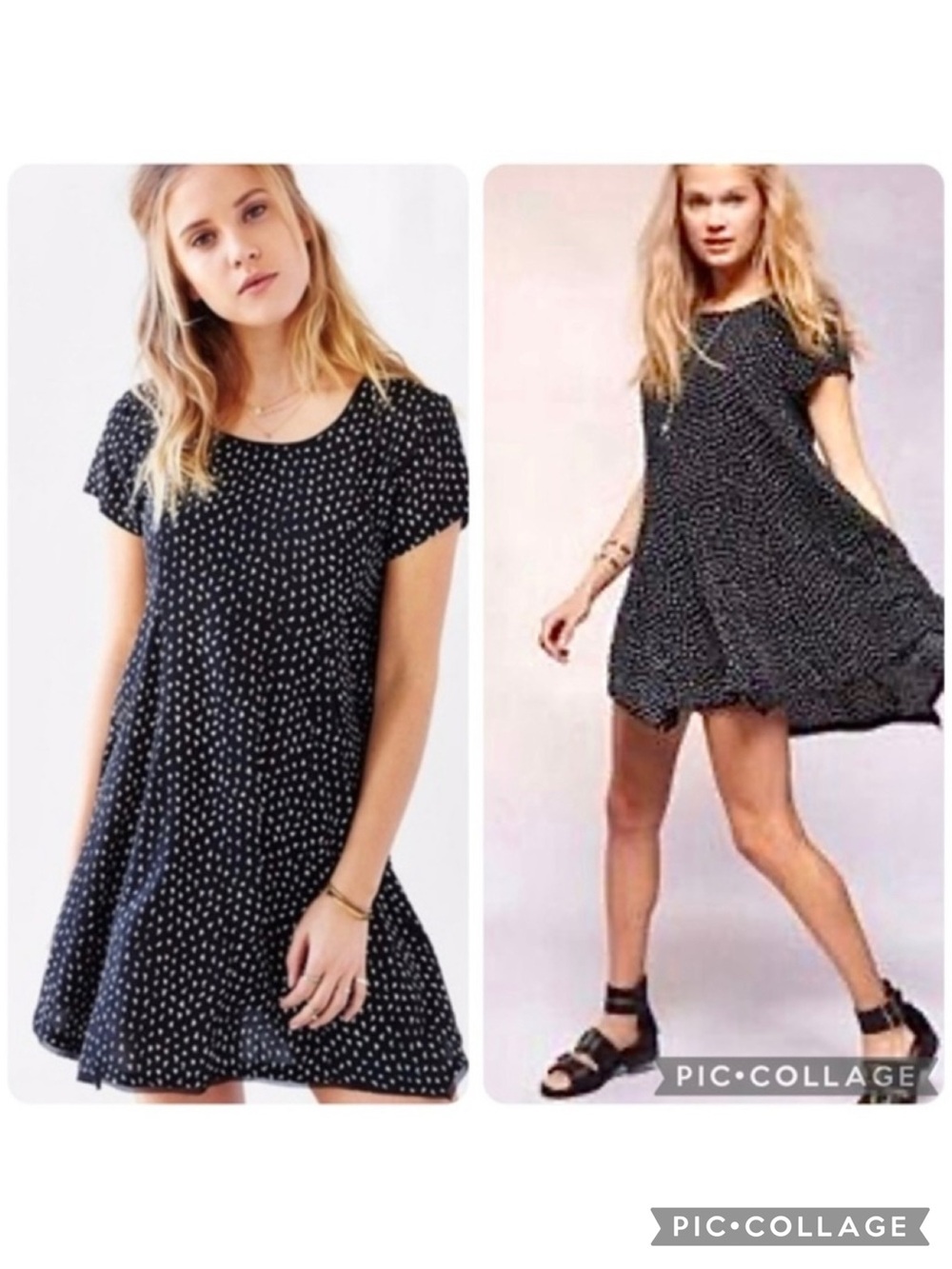 Silence + Noise Black Polka Dot Mini Swing Dress S (Jrs) Preppy Minimalist